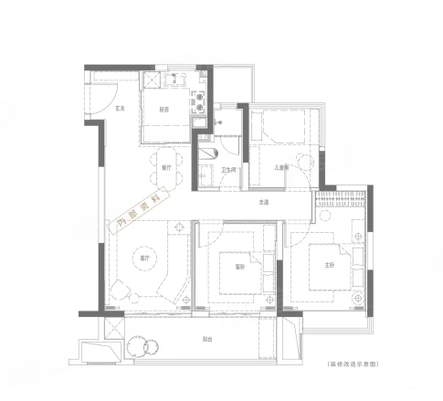  3室2厅1卫 100㎡户型图