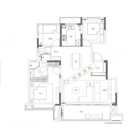  3室2厅2卫 124㎡户型图