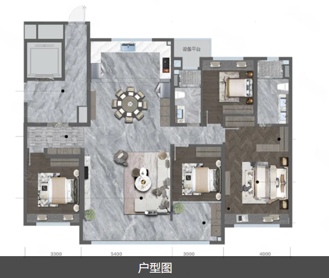 4室2厅2卫 186㎡户型图