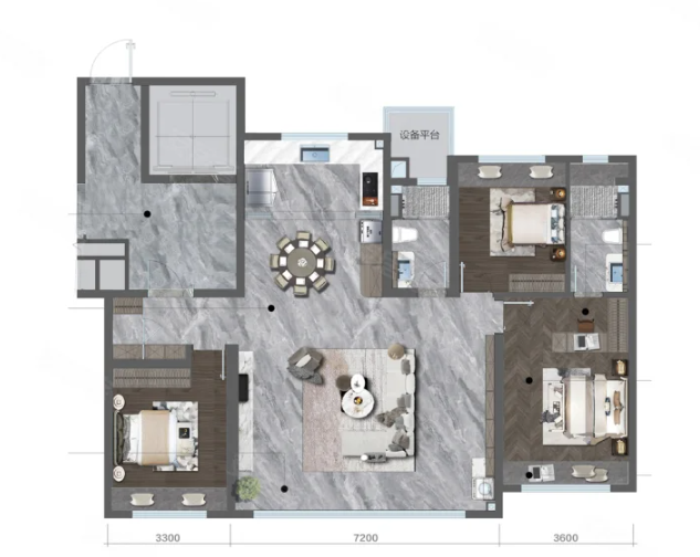  3室2厅2卫 143㎡户型图