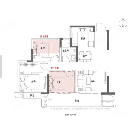  3室2厅1卫 89㎡户型图