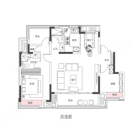  3室2厅2卫 108㎡户型图
