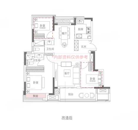  3室2厅2卫 98㎡户型图