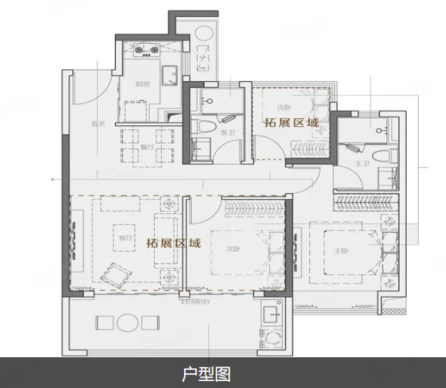  3室2厅2卫 105㎡户型图