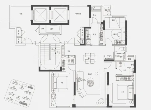  3室2厅2卫 108㎡户型图