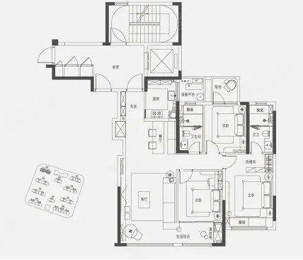  3室2厅2卫 108㎡户型图