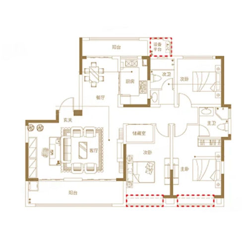  3室2厅2卫 163㎡户型图