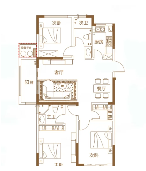  3室2厅2卫 128㎡户型图