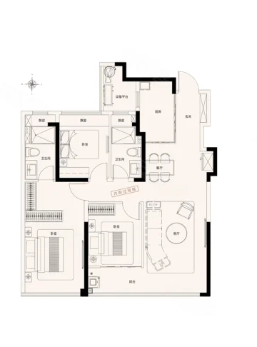  3室2厅2卫 105㎡户型图