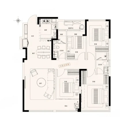  4室2厅2卫 123㎡户型图