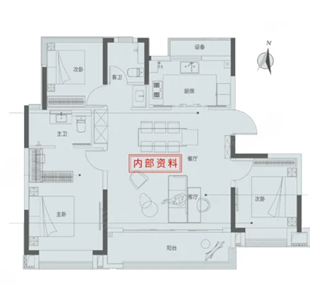  3室2厅2卫 123㎡户型图