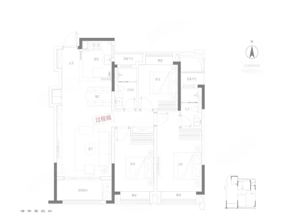  3室2厅2卫 121㎡户型图