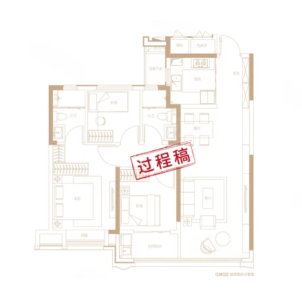  3室2厅2卫 108㎡户型图
