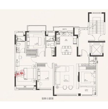 4室2厅2卫 132㎡户型图