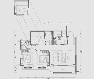  3室2厅2卫 105㎡户型图