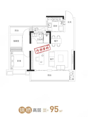  3室2厅1卫 95㎡户型图