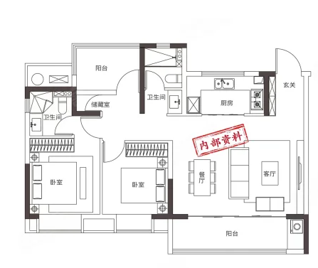  3室2厅2卫 106㎡户型图