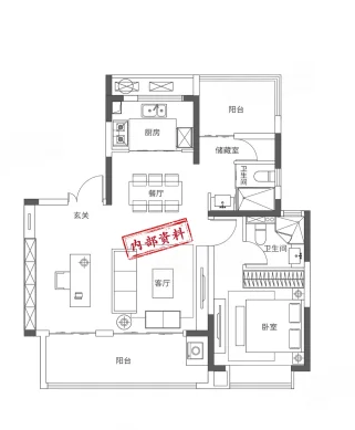  3室2厅2卫 98㎡户型图