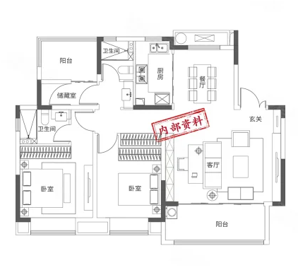  3室2厅2卫 119㎡户型图