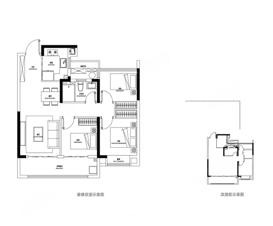 3室2厅1卫 89㎡户型图
