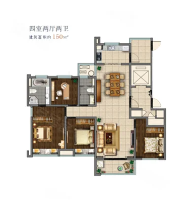  4室2厅2卫 157㎡户型图