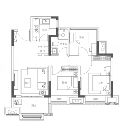  3室2厅1卫 84㎡户型图