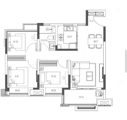  3室2厅1卫 94㎡户型图