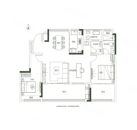  3室2厅2卫 127㎡户型图