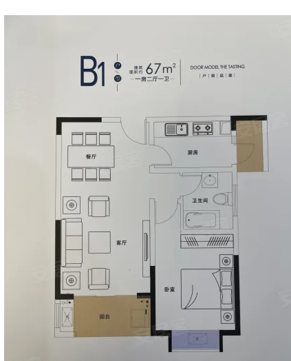  1室1厅1卫 67㎡户型图