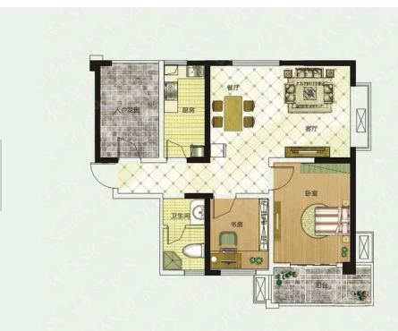  2室2厅1卫 89㎡户型图
