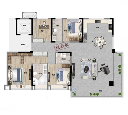  4室2厅3卫 200㎡户型图