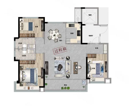  3室2厅2卫 140㎡户型图