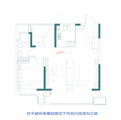  1室2厅1卫 95㎡户型图