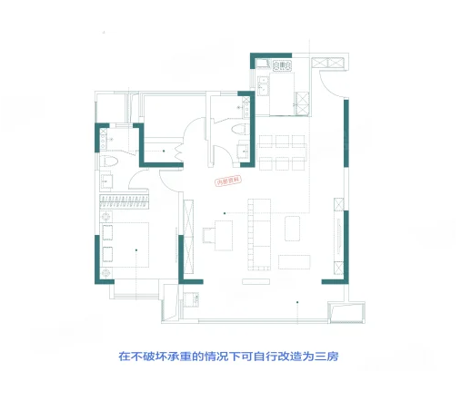  1室2厅2卫 115㎡户型图