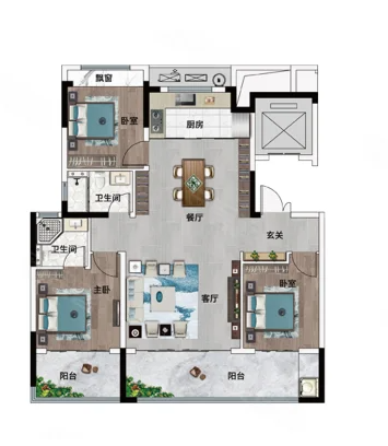  3室2厅2卫 122㎡户型图