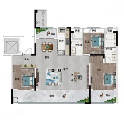  3室2厅2卫 155㎡户型图