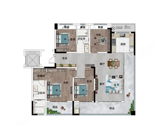  4室2厅2卫 180㎡户型图