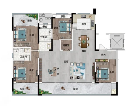  4室2厅2卫 190㎡户型图