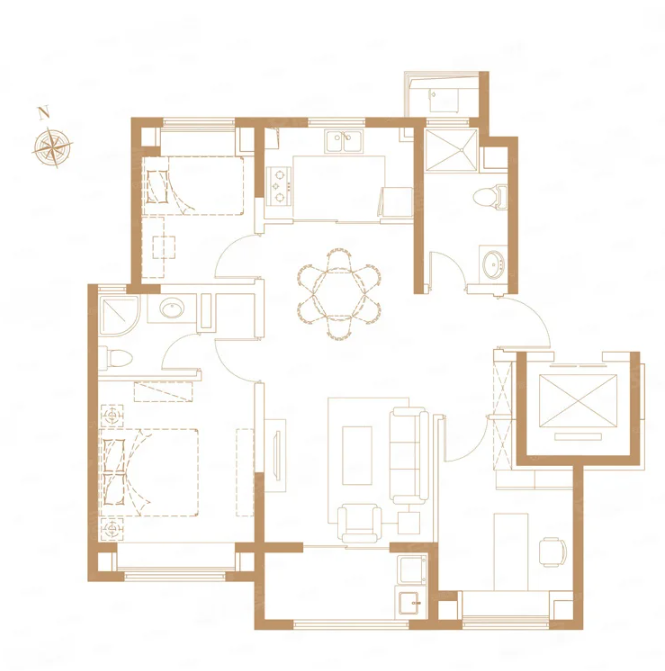  3室2厅2卫 100㎡户型图