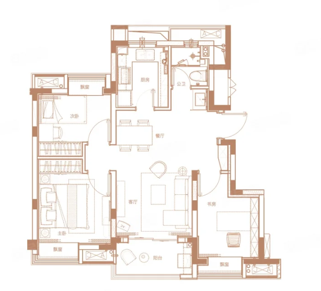  3室2厅1卫 84㎡户型图