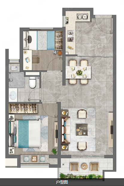  2室2厅1卫 76㎡户型图