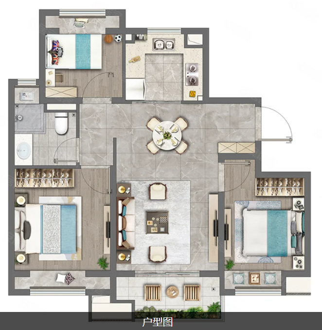  3室2厅1卫 87㎡户型图