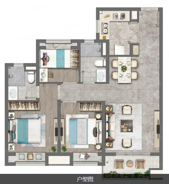  3室2厅2卫 93㎡户型图