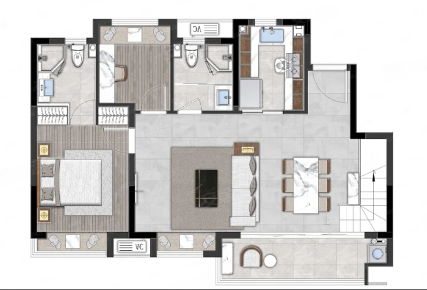  4室2厅3卫 120㎡户型图