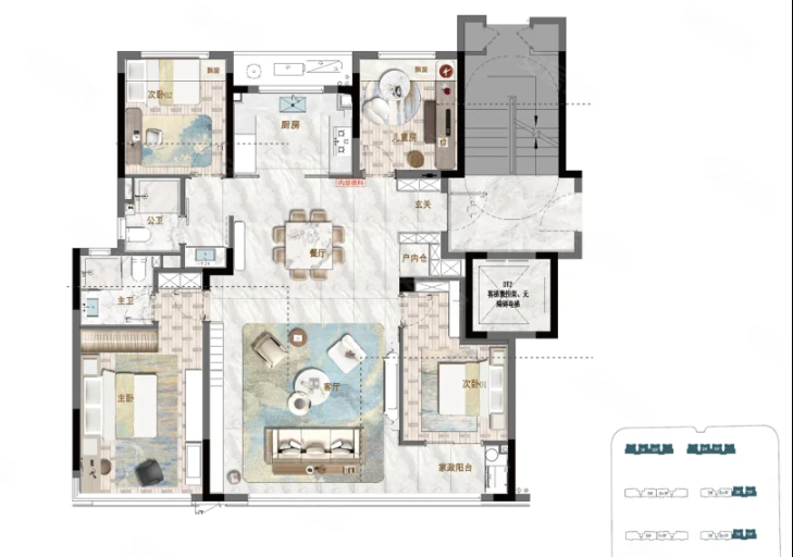  4室2厅2卫 127㎡户型图