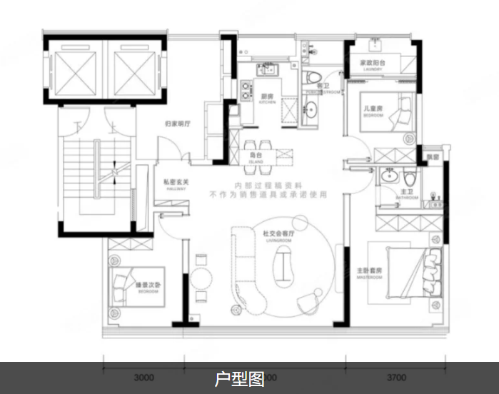  3室2厅2卫 115㎡户型图