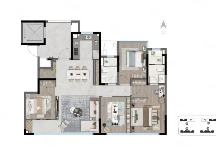 4室2厅2卫 119㎡户型图