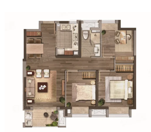  3室2厅1卫 90㎡户型图