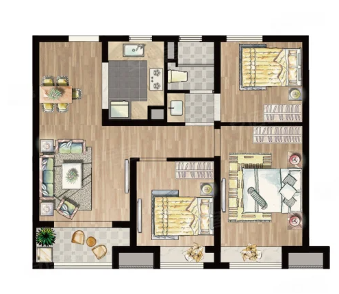  3室2厅1卫 82㎡户型图