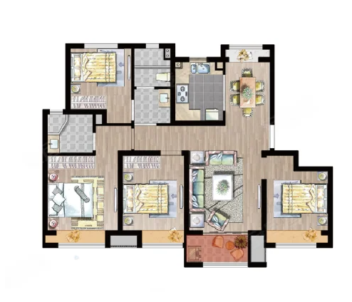  4室2厅2卫 110㎡户型图